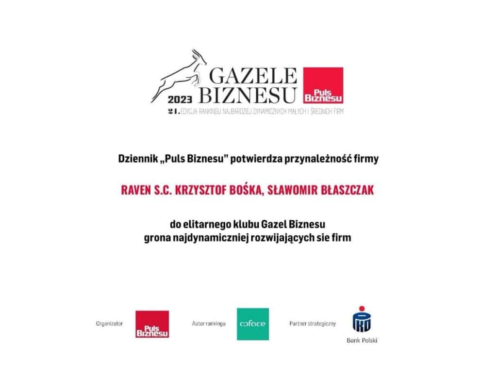 Wyróżnienie Gazele Biznesu 2023 dla Raven S.C.